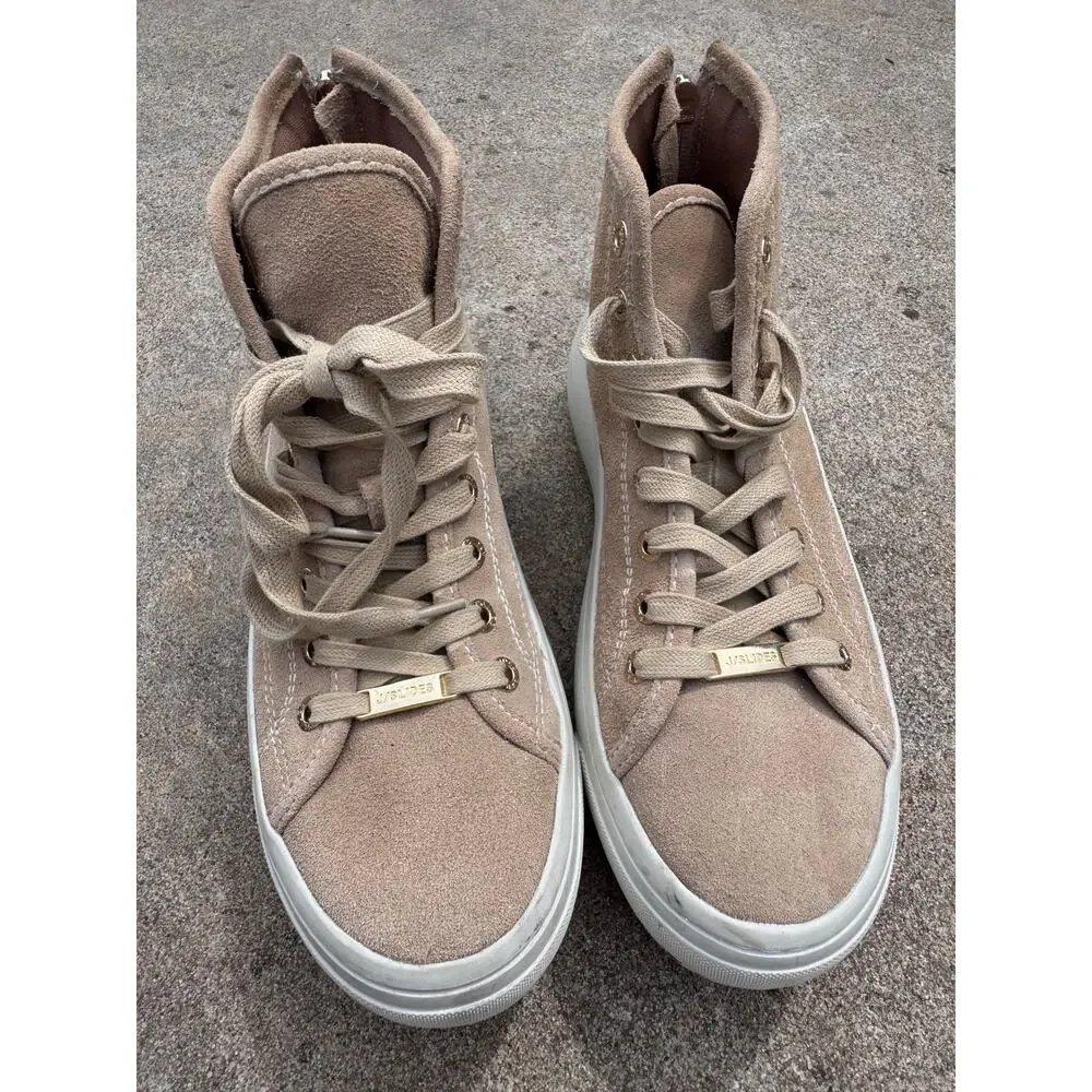 J/Slides Gracie In Sand Suede Leather Mid Platform Tennis Shoes Women's 6.5